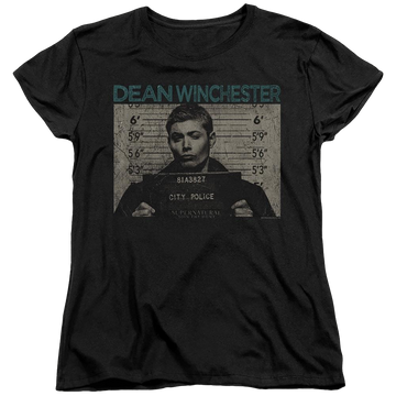 Black women's t-shirt with Supernatural Dean Mug Shot graphic