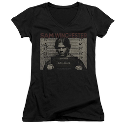 Supernatural Sam Mug Shot - Juniors V-Neck T-Shirt Juniors V-Neck T-Shirt Supernatural   