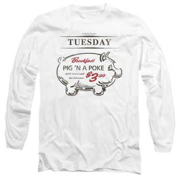 White men's long sleeve t-shirt with Supernatural Pig N Poke graphic