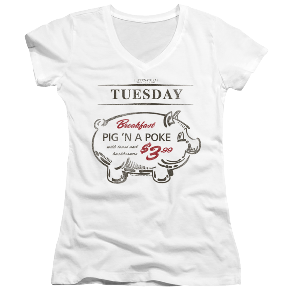 Supernatural Pig N Poke - Juniors V-Neck T-Shirt Juniors V-Neck T-Shirt Supernatural   