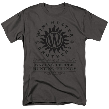 Charcoal men's regular fit t-shirt with Supernatural Winchester Anti Possession graphic