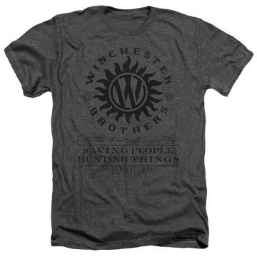 Charcoal men's heather t-shirt with Supernatural Winchester Anti Possession graphic