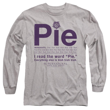 Athletic heather men's long sleeve t-shirt with Supernatural Pie graphic