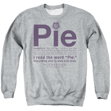 Athletic heather men's crewneck sweatshirt with Supernatural Pie graphic