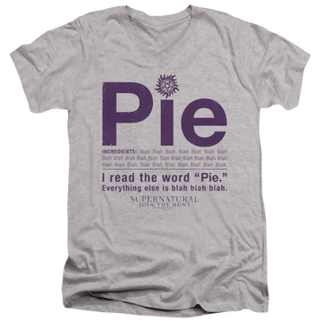 Athletic heather men's v-neck t-shirt with Supernatural Pie graphic