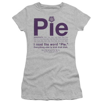 Athletic heather juniors t-shirt with Supernatural Pie graphic