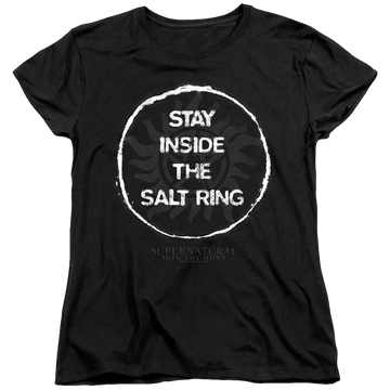 Black women's t-shirt with Supernatural Stay Inside The Salt Ring graphic