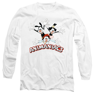 White men's long sleeve t-shirt with Animaniacs Trio graphic
