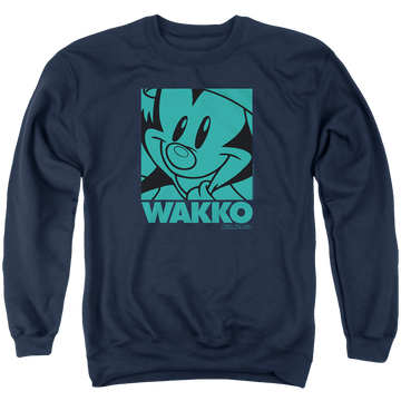 Navy men's crewneck sweatshirt with Animaniacs Pop Wakko graphic