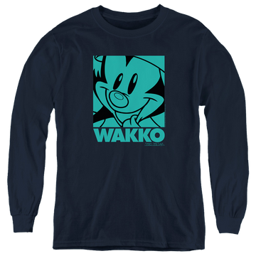 Navy youth long sleeve t-shirt with Animaniacs Pop Wakko graphic