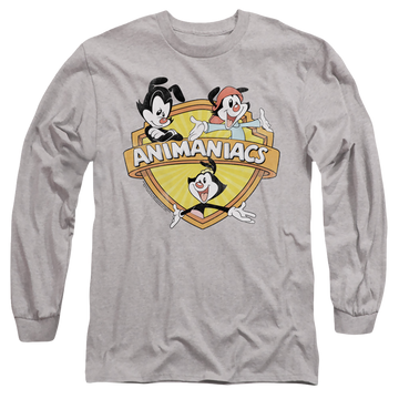 Athletic heather men's long sleeve t-shirt with Shielded Animaniacs graphic