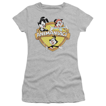 Athletic heather juniors t-shirt with Shielded Animaniacs graphic