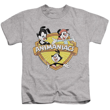 Athletic heather kid's t-shirt for ages 4 to 7 with Shielded Animaniacs graphic