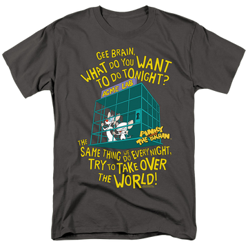 Charcoal men's regular fit t-shirt with Pinky and The Brain The World graphic