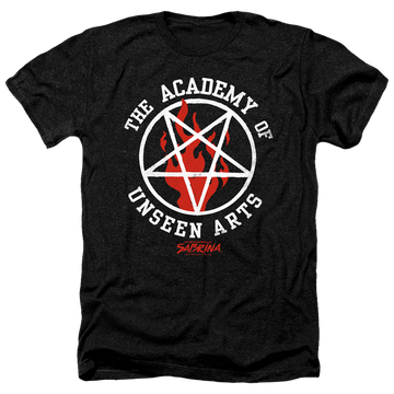 Charcoal men's heather t-shirt with Chilling Adventures of Sabrina Academy Of Unseen Arts graphic