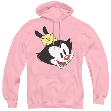 Pink pullover hoodie with Animaniacs Dot Head graphic