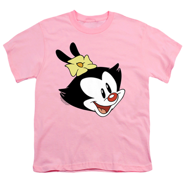 Pink youth t-shirt for ages 8 to 12 with Animaniacs Dot Head graphic