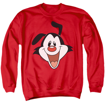 Red men's crewneck sweatshirt with Animaniacs Yakko Head graphic