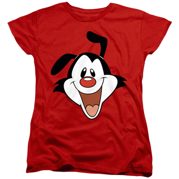 Red women's t-shirt with Animaniacs Yakko Head graphic