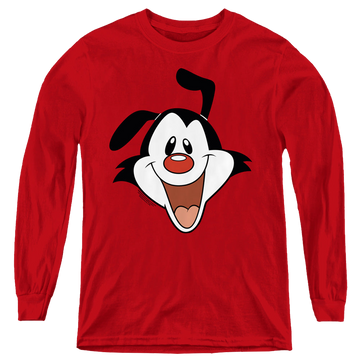 Red youth long sleeve t-shirt with Animaniacs Yakko Head graphic