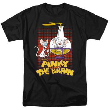 Black men's regular fit t-shirt with Pinky and The Brain Lab Flask graphic