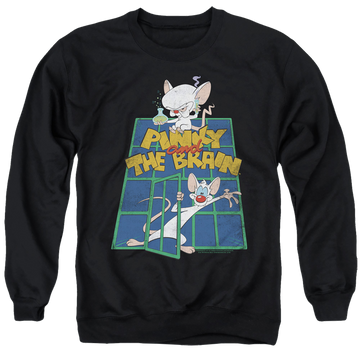 Black men's crewneck sweatshirt with Pinky and The Brain Ol Standard graphic