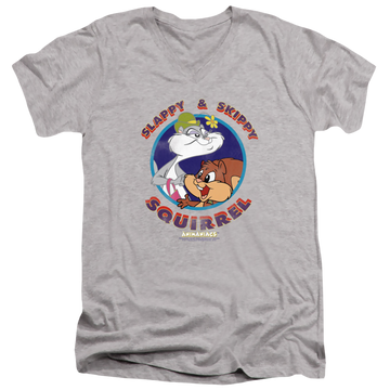 Athletic heather men's v-neck t-shirt with Animaniacs Slappy And Skippy Squirrel graphic
