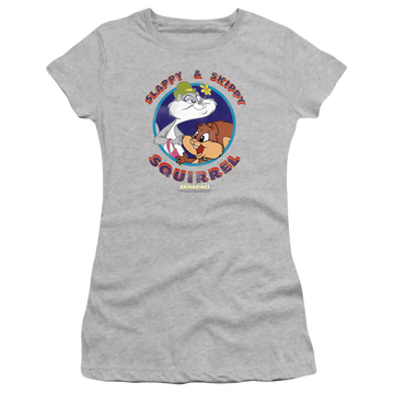 Athletic heather juniors t-shirt with Animaniacs Slappy And Skippy Squirrel graphic