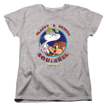 Athletic heather women's t-shirt with Animaniacs Slappy And Skippy Squirrel graphic