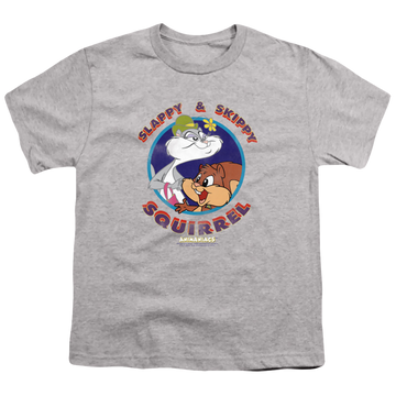 Athletic heather youth t-shirt for ages 8 to 12 with Animaniacs Slappy And Skippy Squirrel graphic