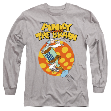 Athletic heather men's long sleeve t-shirt with Pinky and The Brain Soda graphic