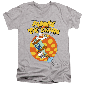 Athletic heather men's v-neck t-shirt with Pinky and The Brain Soda graphic