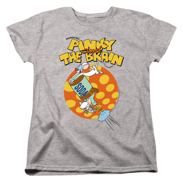 Athletic heather women's t-shirt with Pinky and The Brain Soda graphic