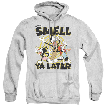 Athletic heather pullover hoodie with Animaniacs Smell Ya Later graphic