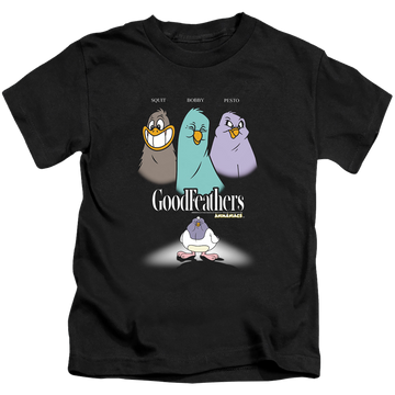 Black kid's t-shirt for ages 4 to 7 with Animaniacs Goodfeathers graphic