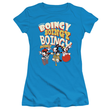 Turquoise juniors t-shirt with Animaniacs Boingy graphic