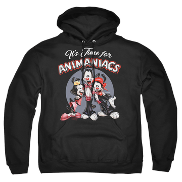 Black pullover hoodie with Animaniacs Its Time For graphic