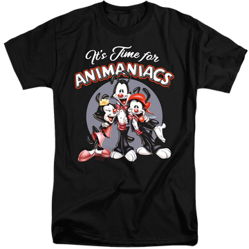 Black men's tall fit t-shirt with Animaniacs Its Time For graphic