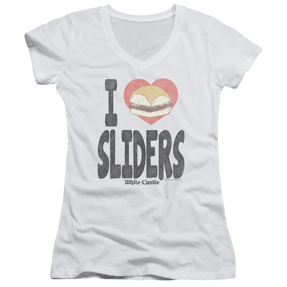 White Castle I Heart Sliders - Juniors V-Neck T-Shirt Juniors V-Neck T-Shirt White Castle   