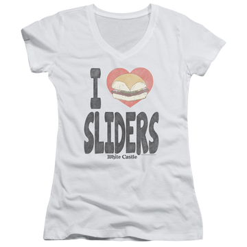 White Castle I Heart Sliders - Juniors V-Neck T-Shirt Juniors V-Neck T-Shirt White Castle   