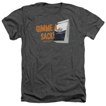 Charcoal men's heather t-shirt with White Castle Gimmie A Sack graphic