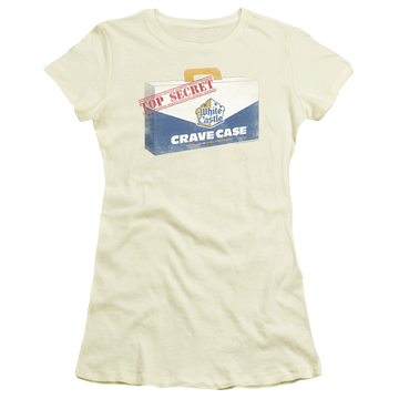 Cream juniors t-shirt with White Castle Crave Case graphic