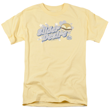 White men's regular fit t-shirt with White Castle Slider Desire graphic