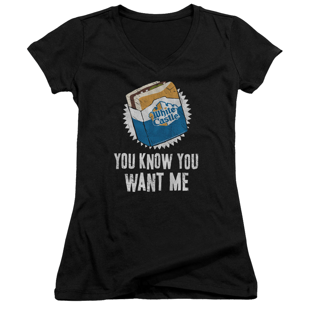 White Castle Want Me - Juniors V-Neck T-Shirt Juniors V-Neck T-Shirt White Castle   