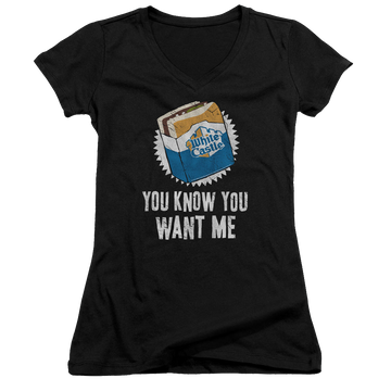 White Castle Want Me - Juniors V-Neck T-Shirt Juniors V-Neck T-Shirt White Castle   