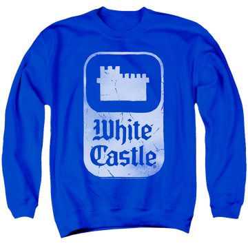 Royal men's crewneck sweatshirt with White Castle Classic Logo graphic