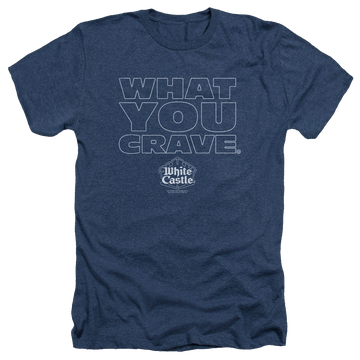 Navy men's heather t-shirt with White Castle Craving graphic