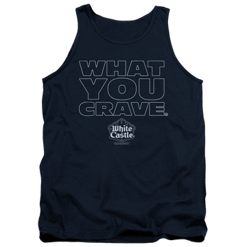 Navy men's tank with White Castle Craving graphic