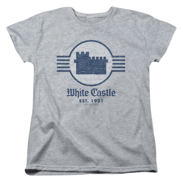 Athletic heather women's t-shirt with White Castle Emblem graphic