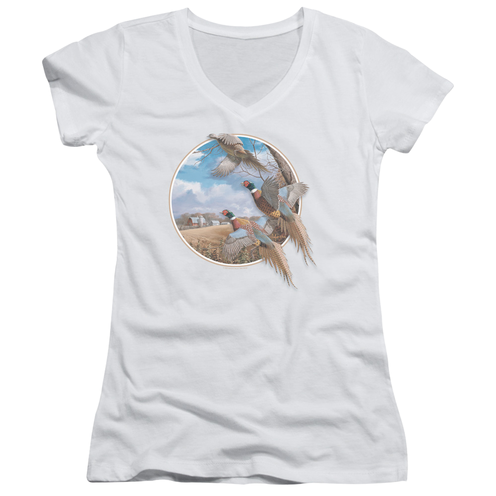 Wild Wings October Memories Pheasants - Juniors V-Neck T-Shirt Juniors V-Neck T-Shirt Wild Wings   